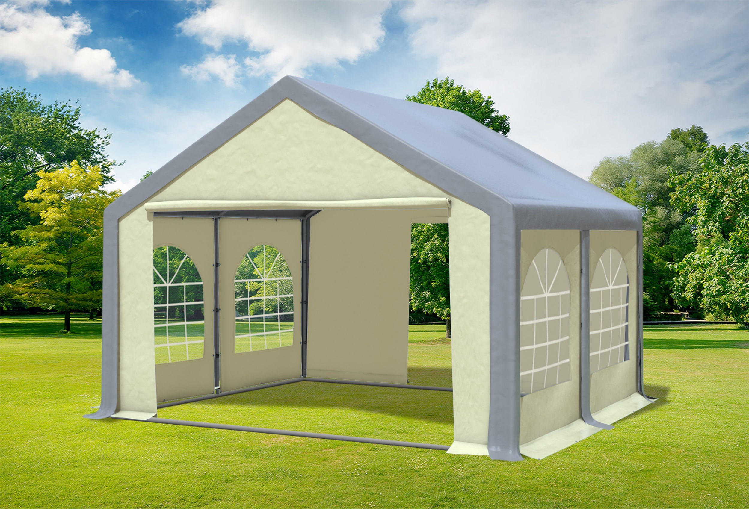 4x4 m Partyzelt, PVC grau Beige