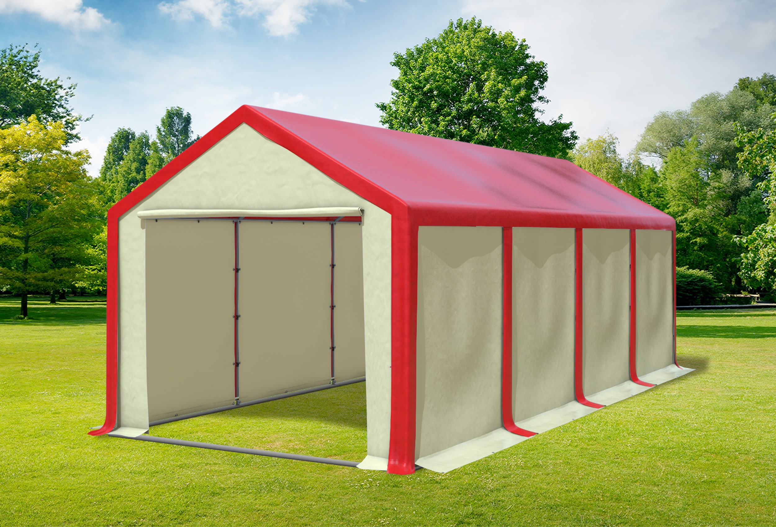 3x8 m Partyzelt, PVC rot Beige