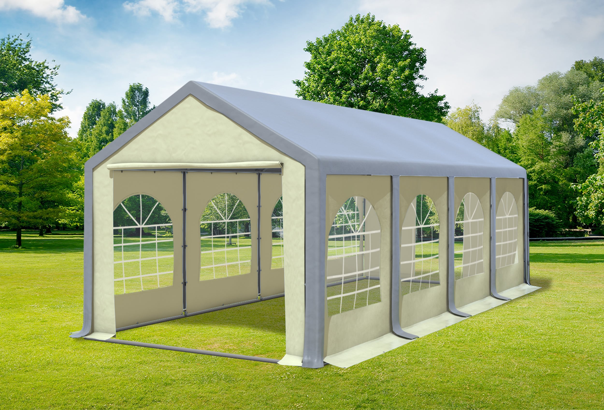 3x8 m Partyzelt, PVC grau Beige