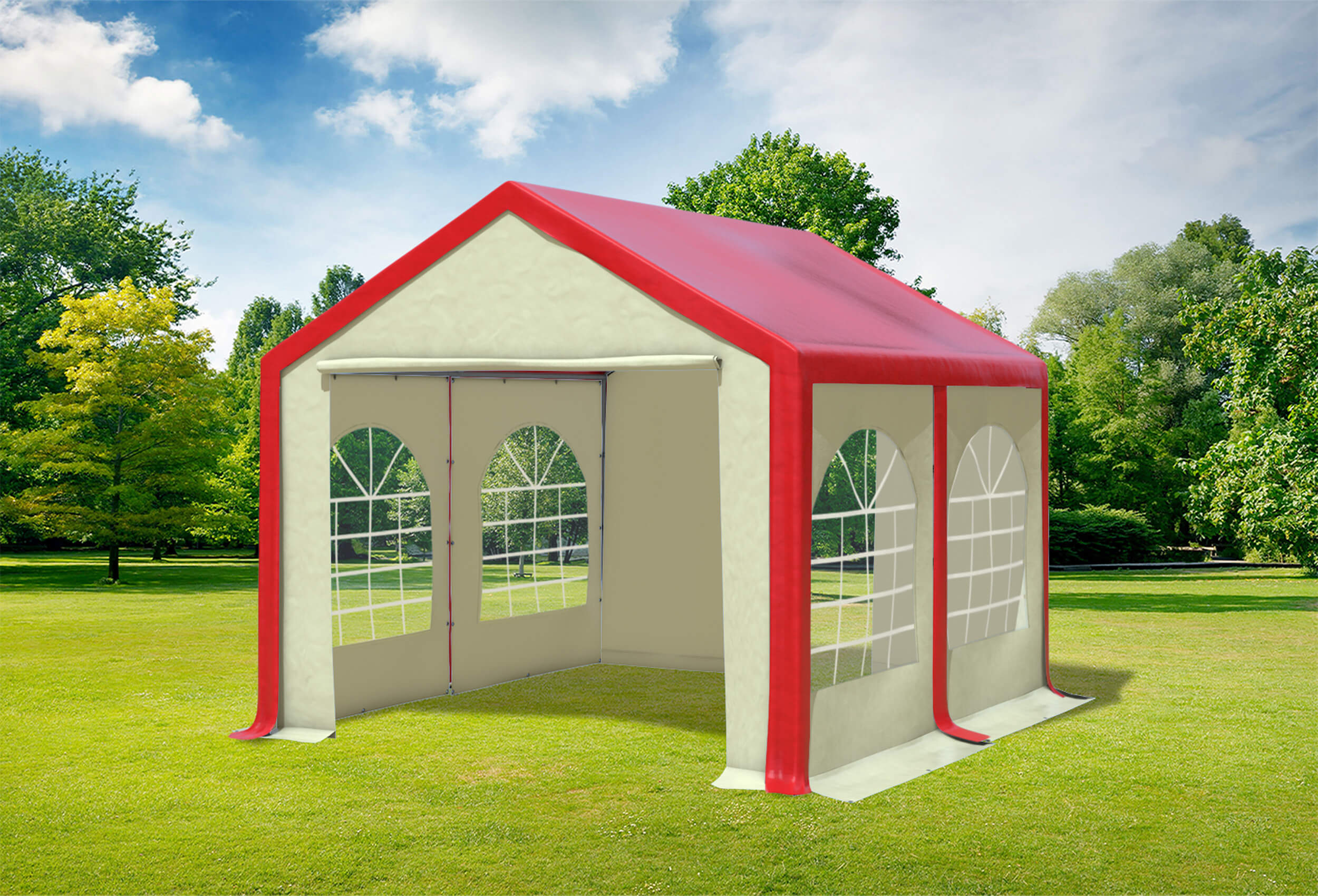 3x4 m Partyzelt, PVC rot Beige