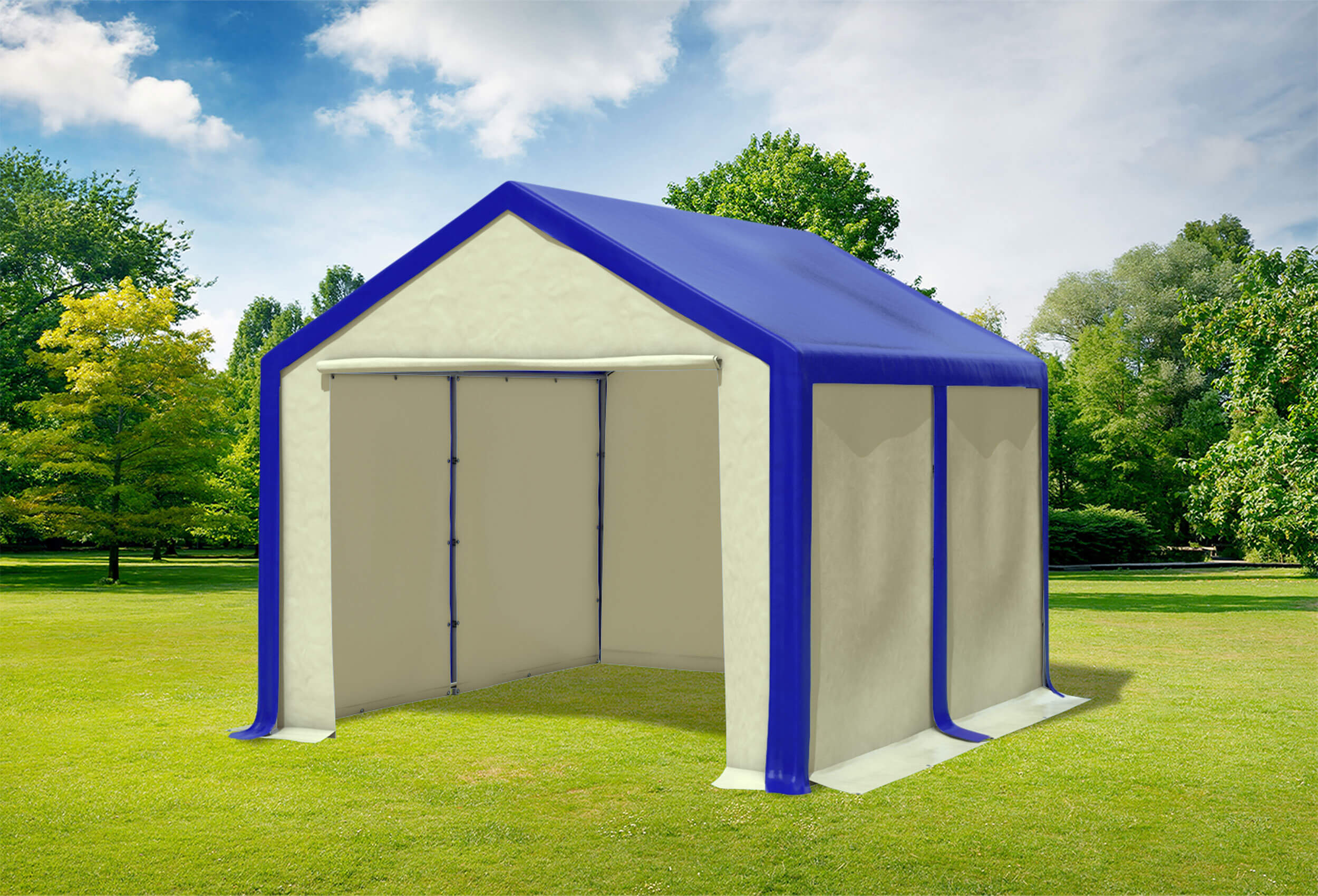 3x4 m Partyzelt, PVC blau Beige