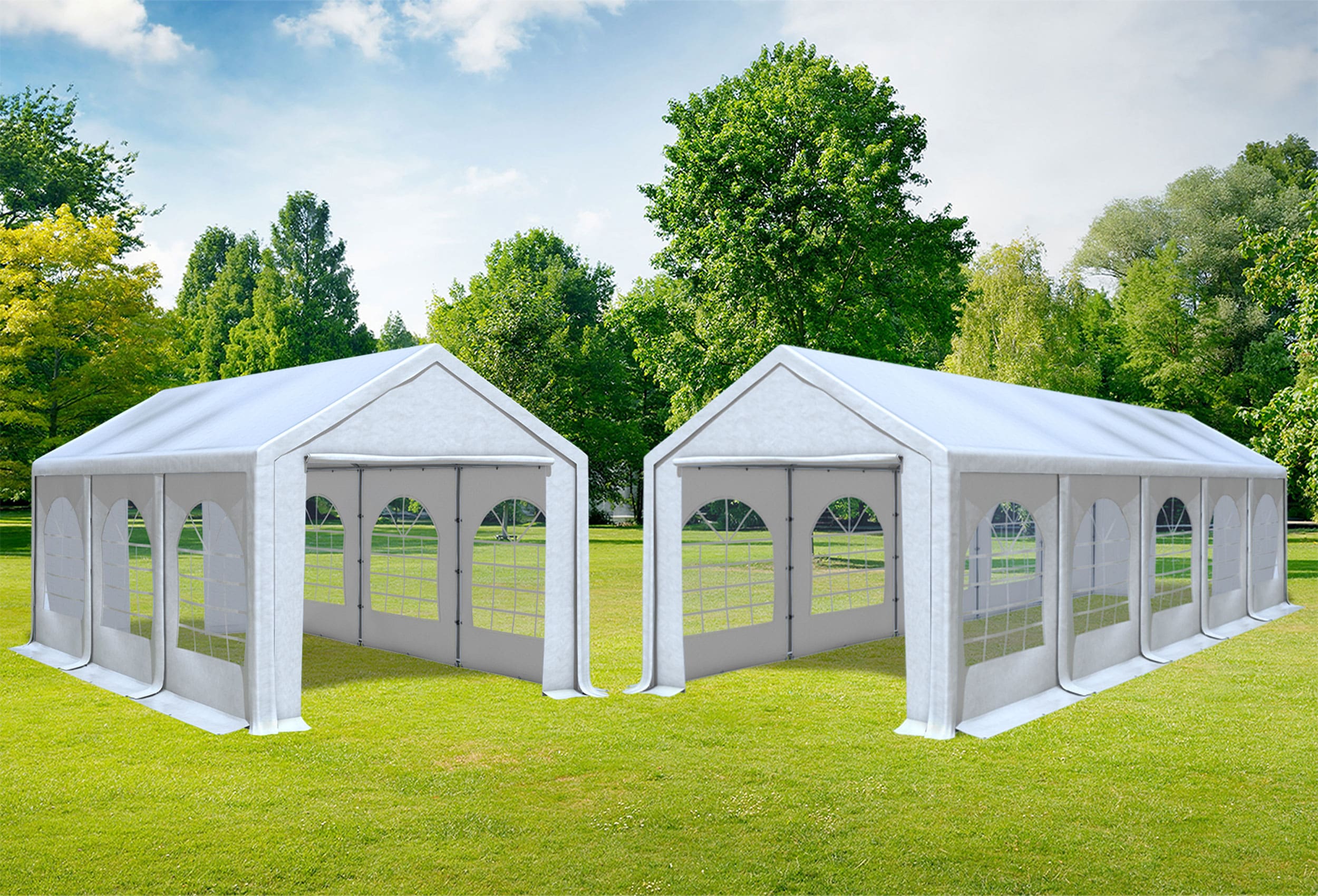 3x10 m 2in1 Kombizelt mit extra 3x6 m Dach, PVC weiß