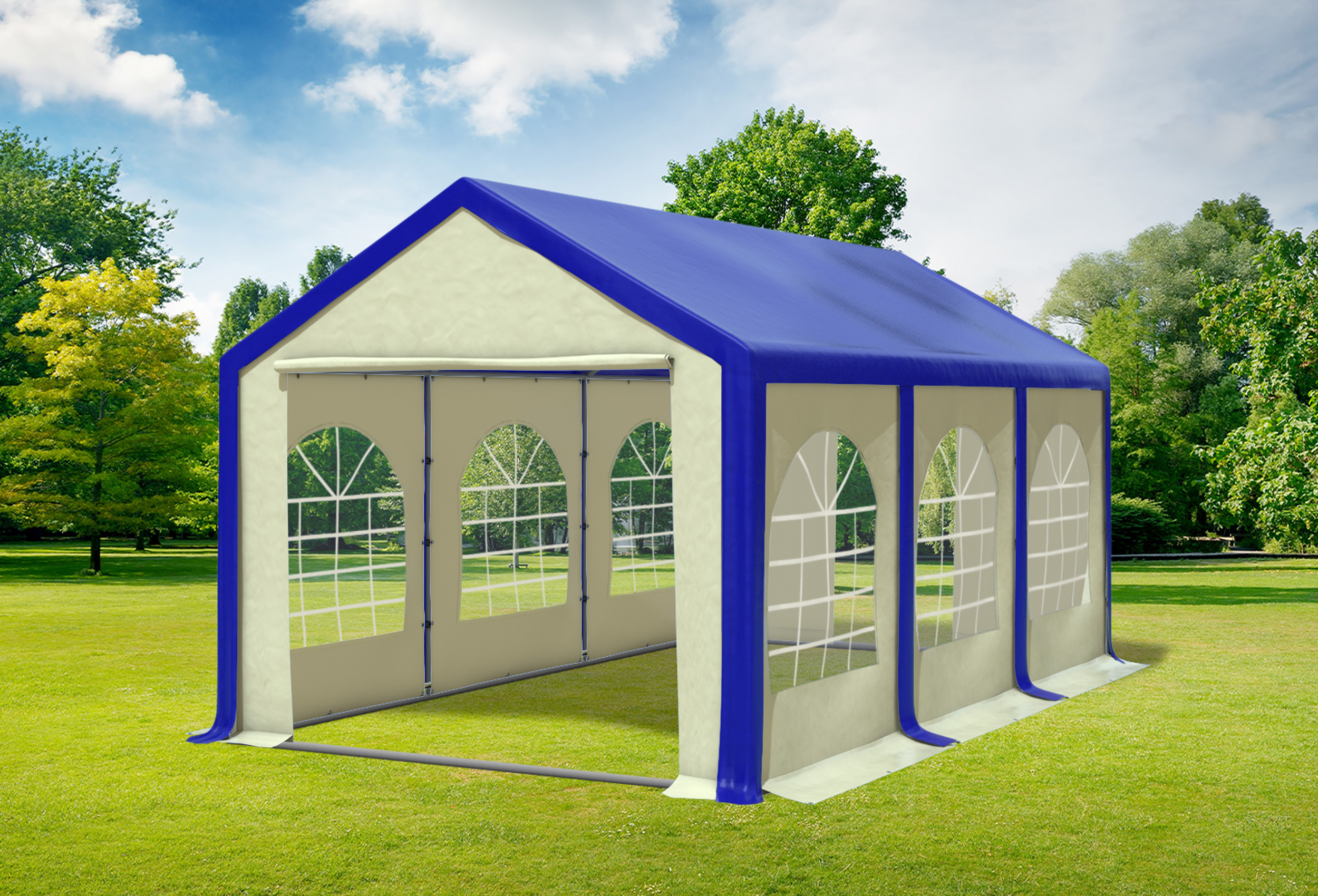 3x6 m Partyzelt, PVC blau Beige