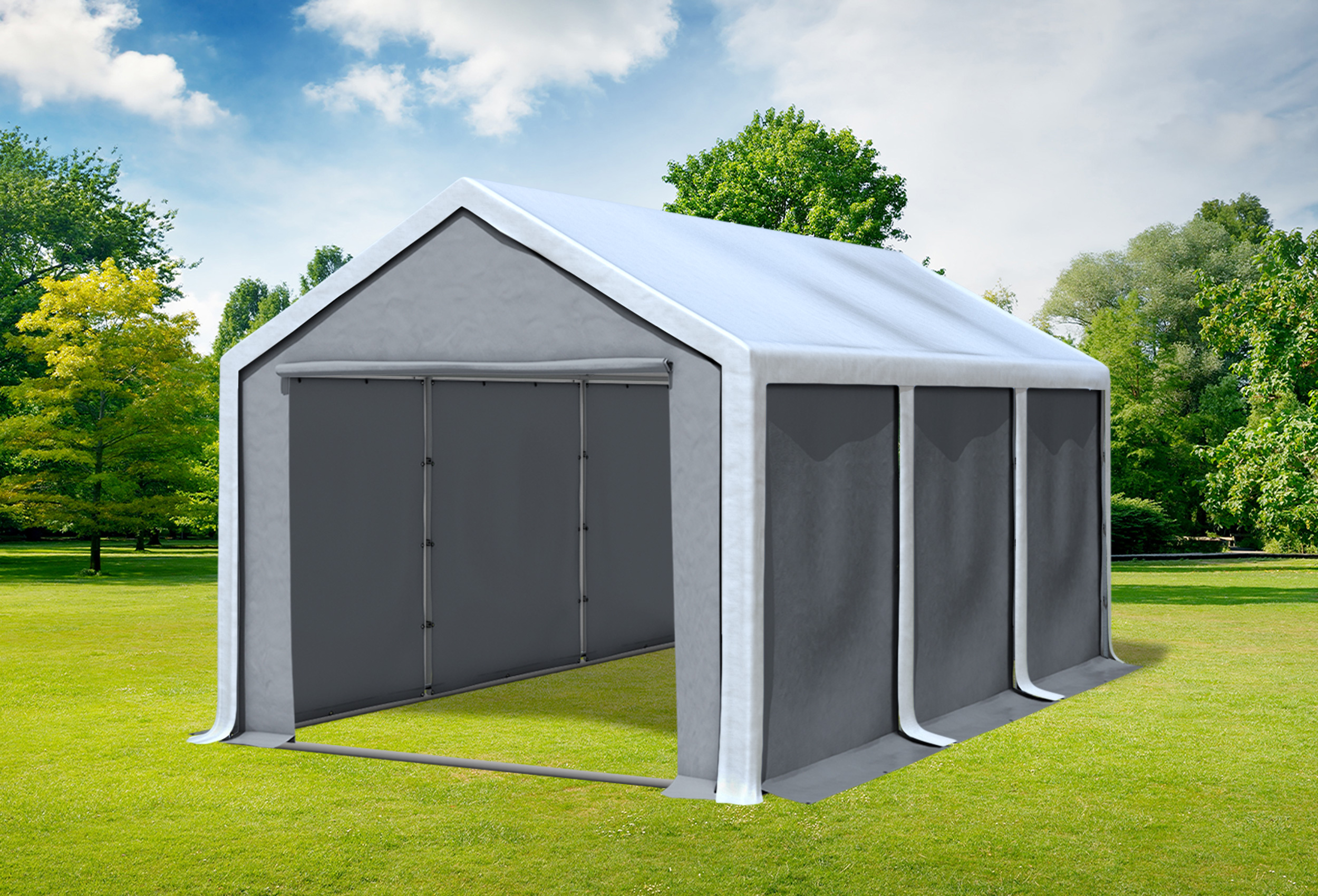 3x6 m Partyzelt, PVC weiß grau