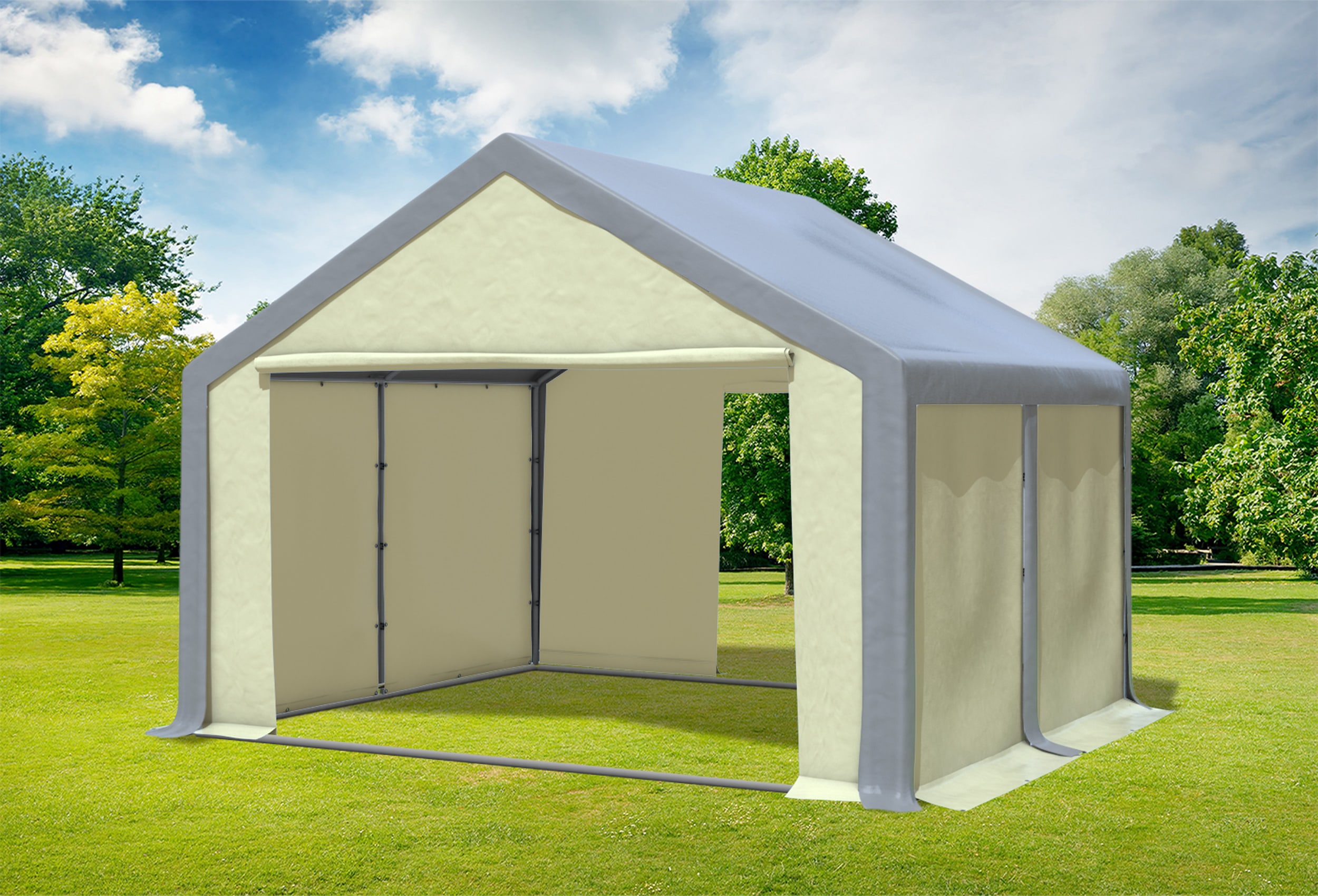 4x4 m Partyzelt, PVC grau Beige