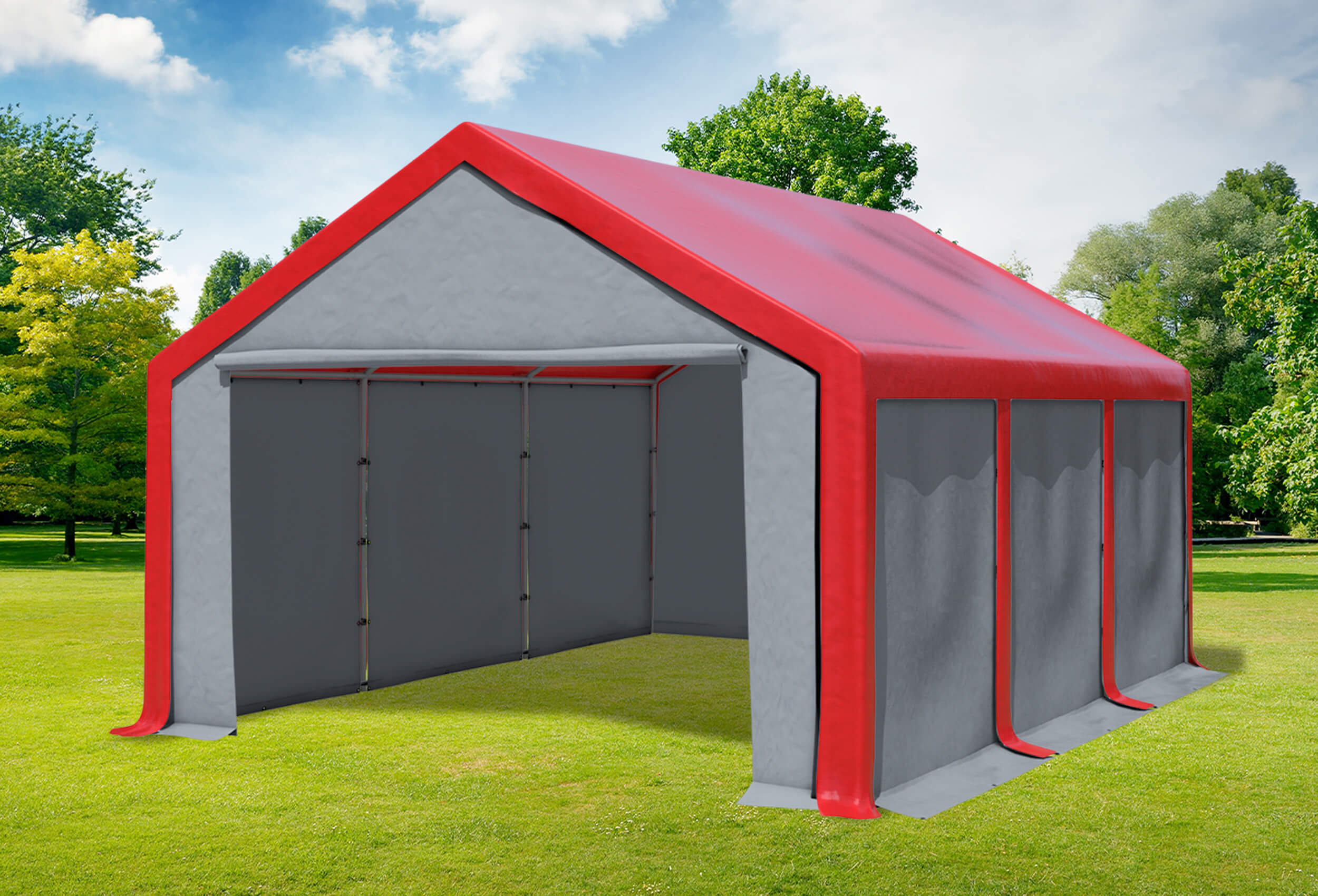 4x6 m Partyzelt, PVC rot grau
