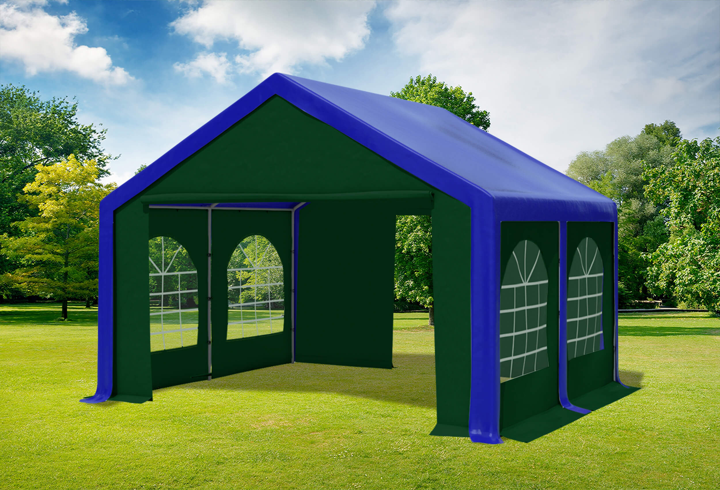 4x4 m Partyzelt, PVC blau grün