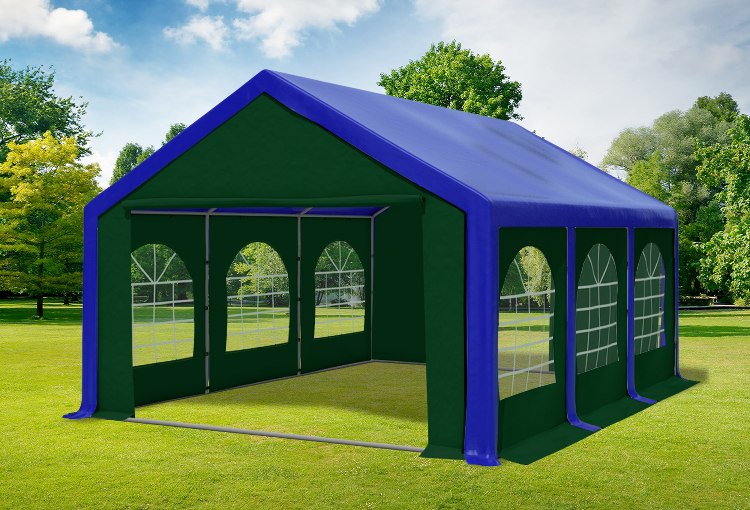 4x6 m Partyzelt, PVC blau grün