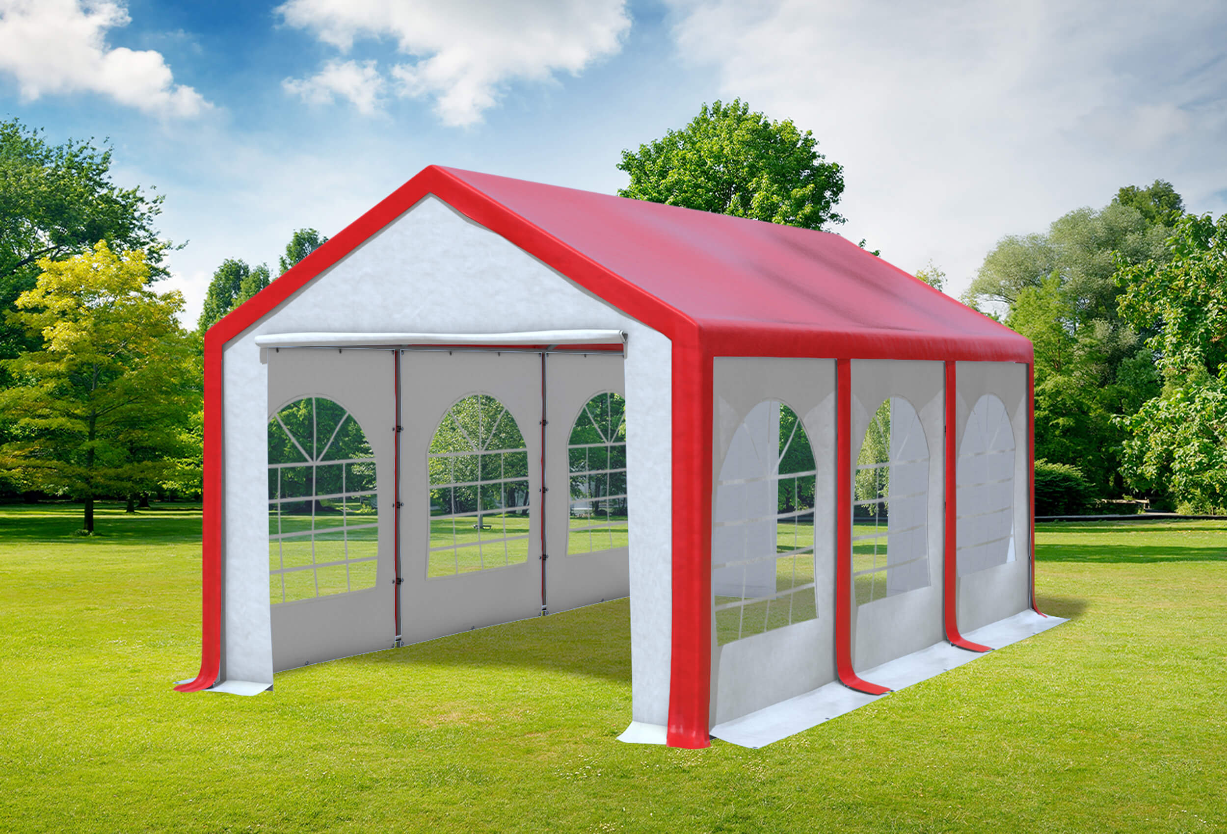 3x6 m Partyzelt, PVC rot weiß