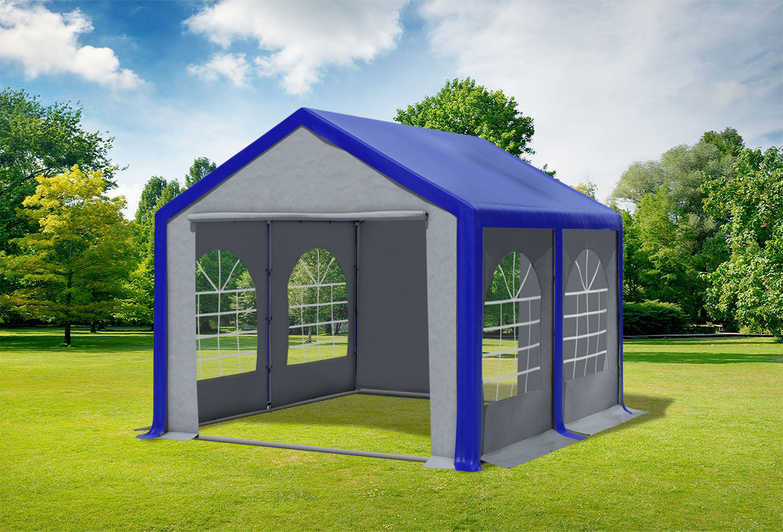3x4 m Partyzelt, PVC blau grau