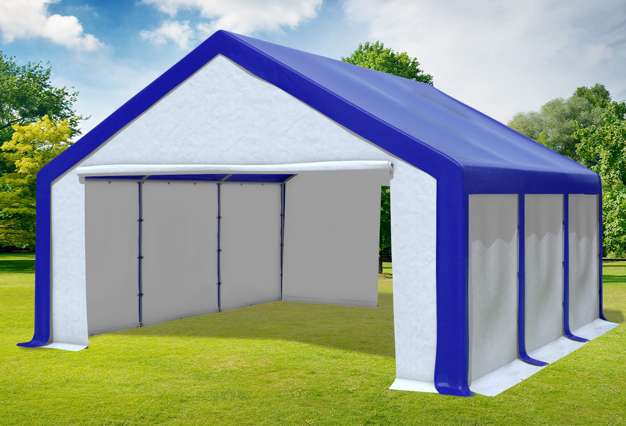 5x6 m Partyzelt, PVC blau weiß