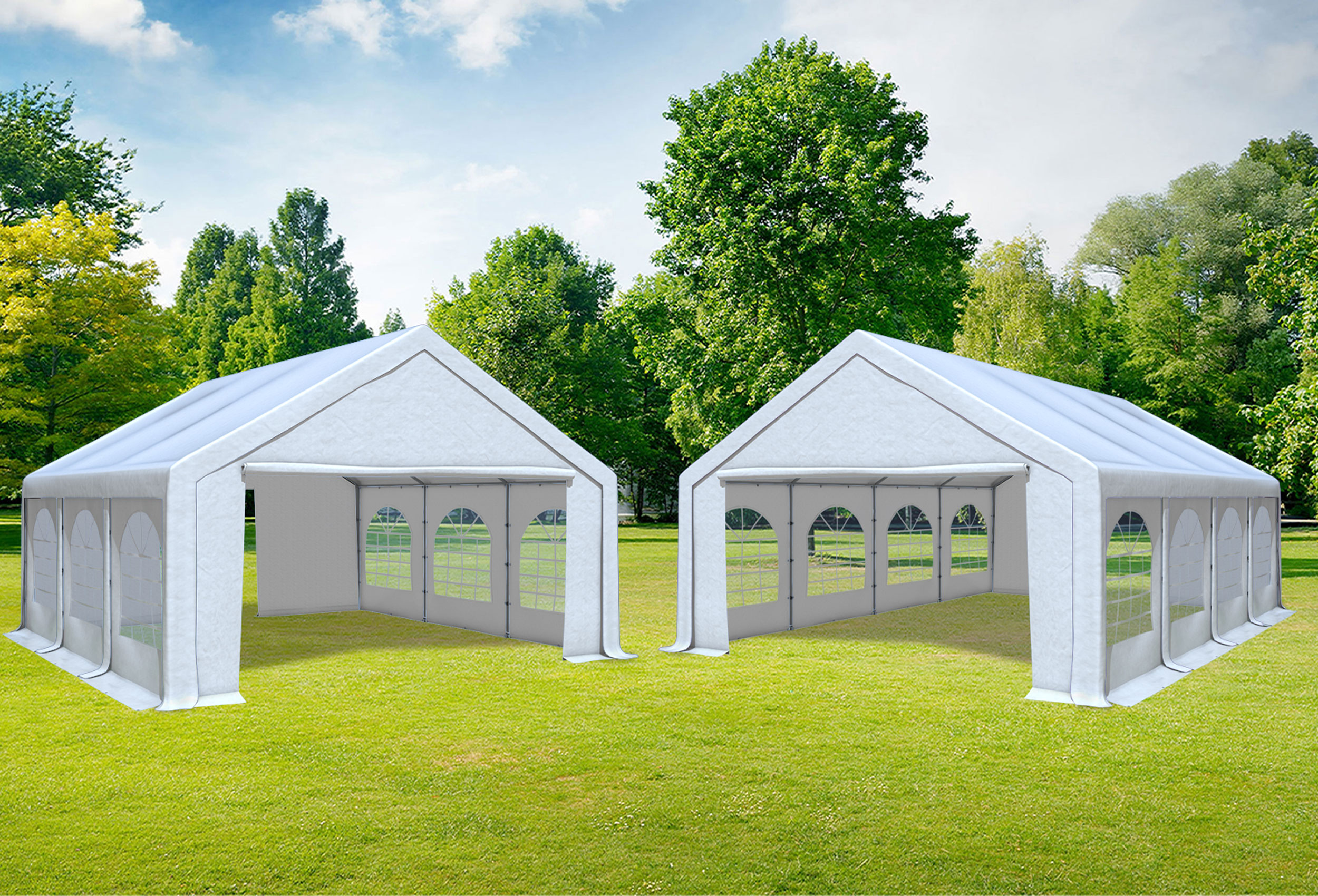 5x8 m 2in1 Kombizelt mit extra 5x6 m Dach, PVC weiß