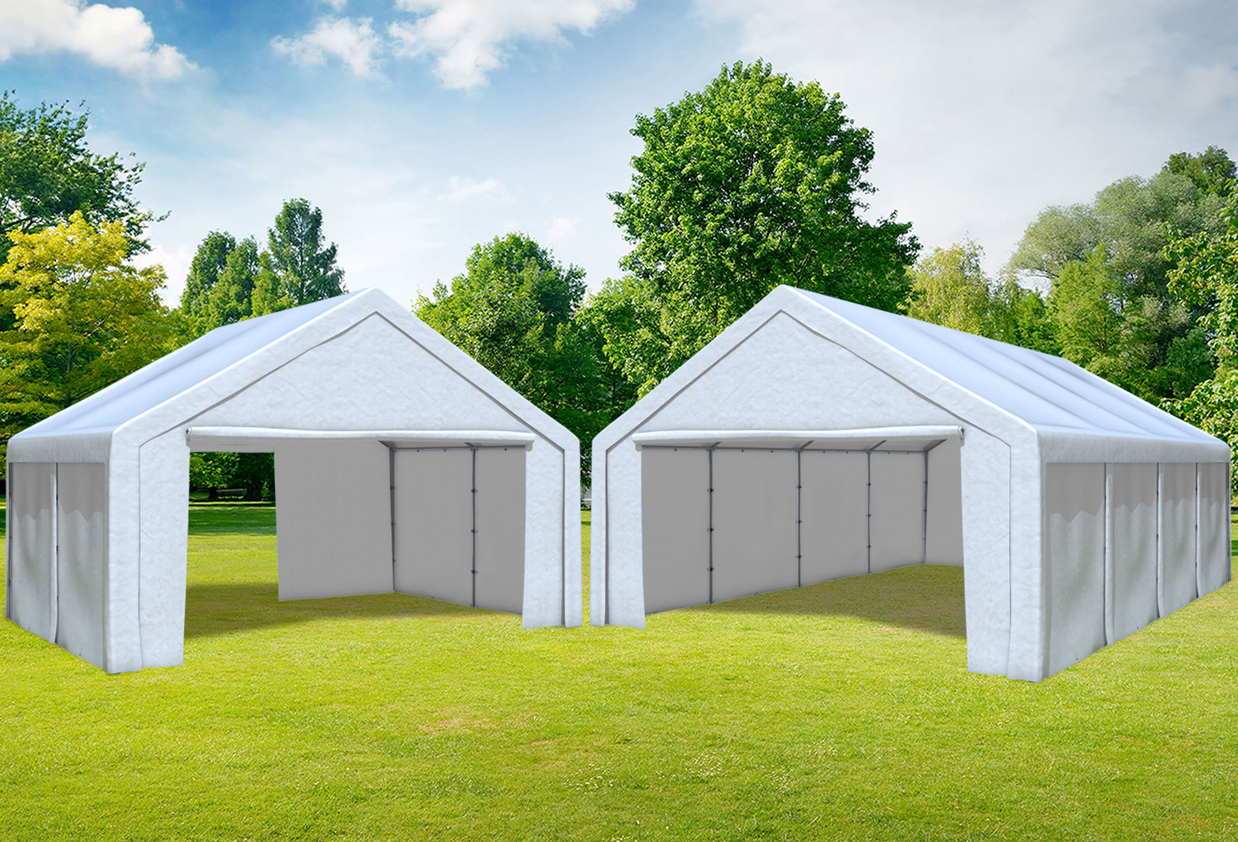 5x8 m 2in1 Kombizelt mit extra 5x4 m Dach, PE weiß