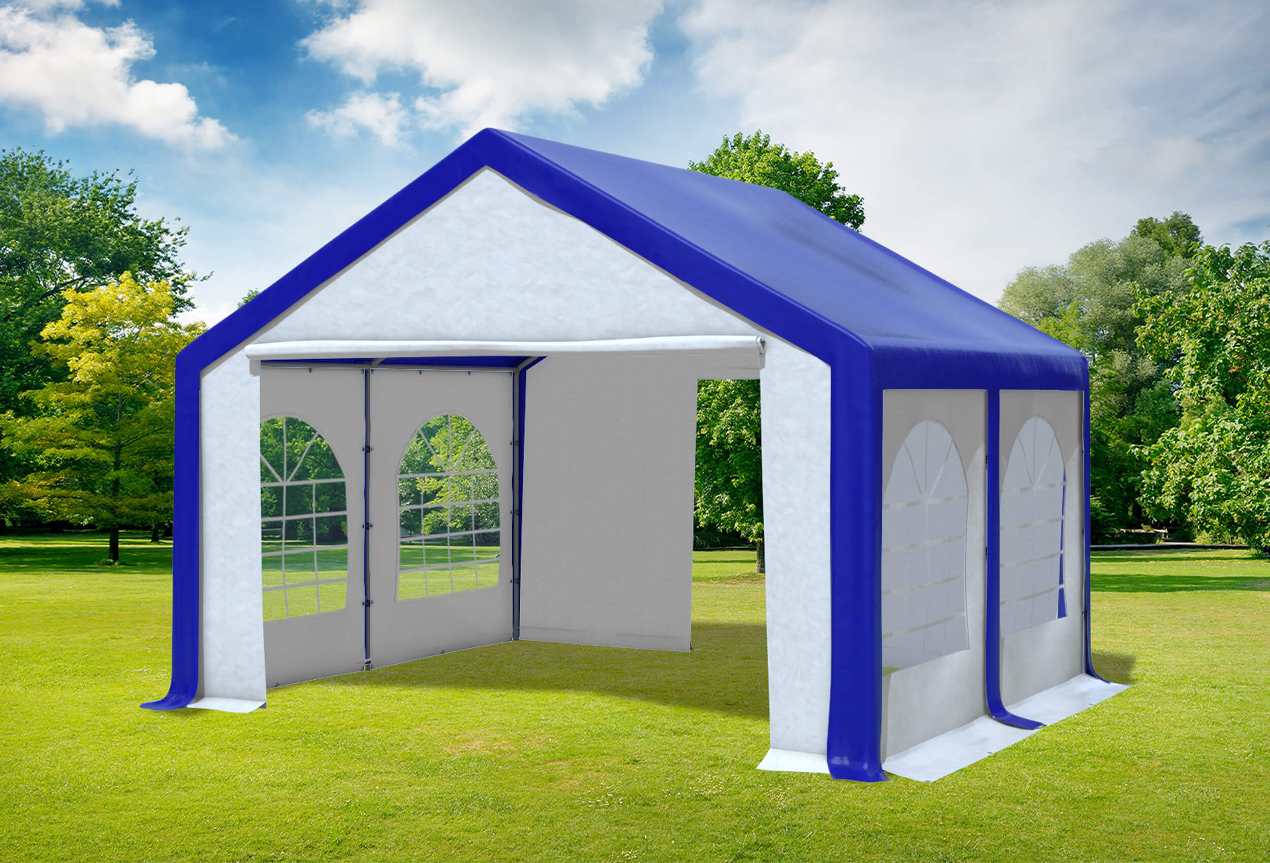 4x4 m Partyzelt, PVC blau weiß