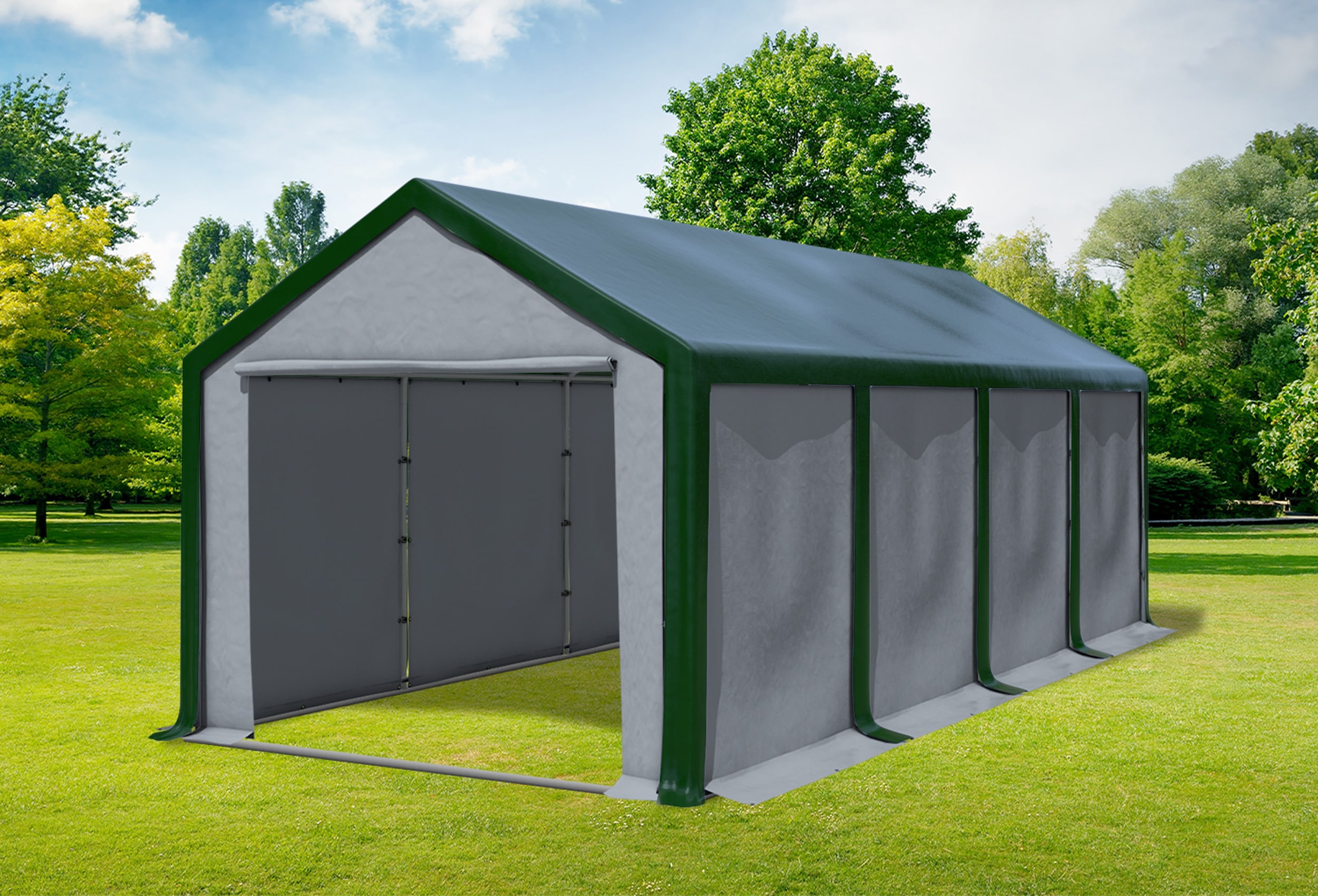 3x8 m Partyzelt, PVC grün grau