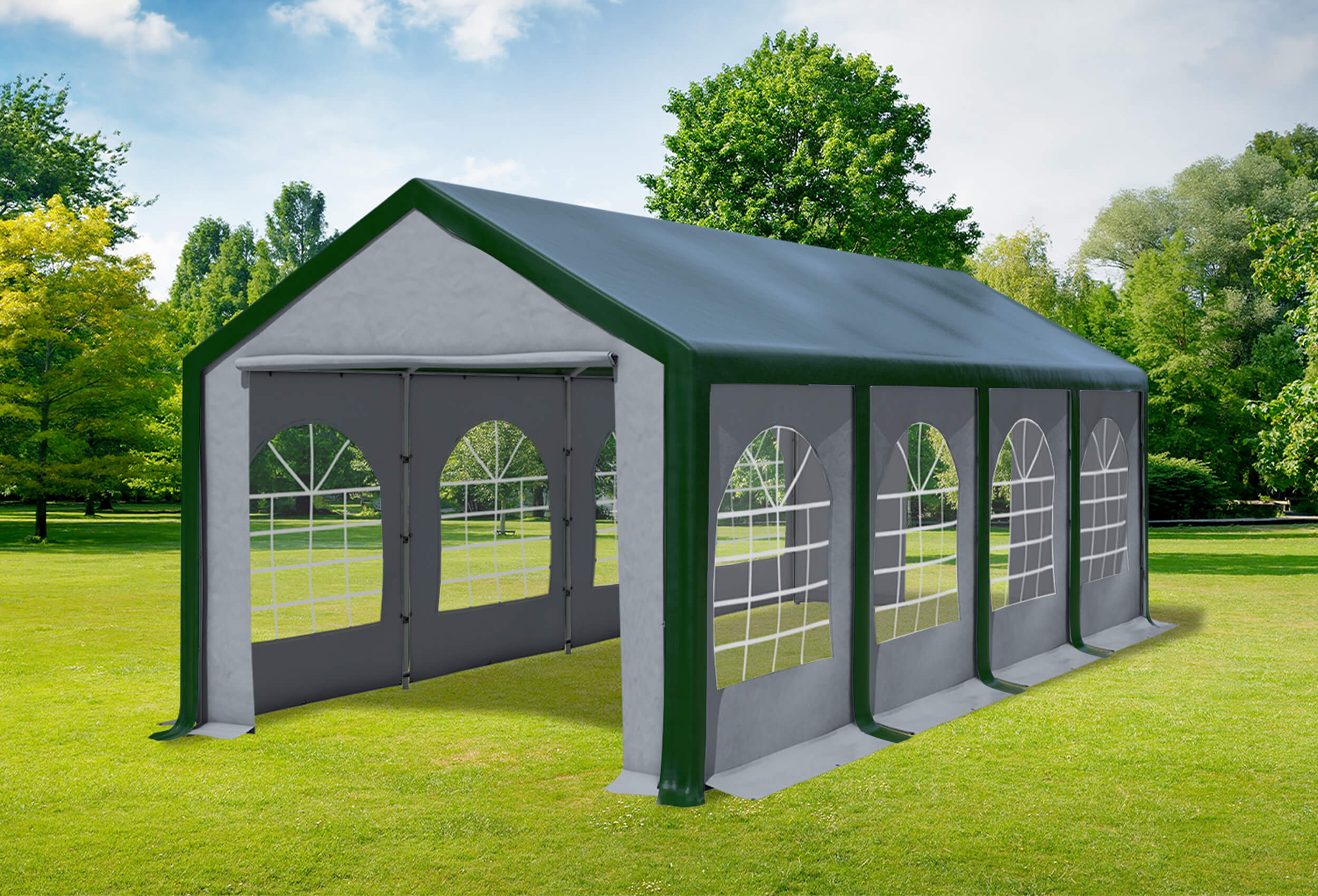 3x8 m Partyzelt, PVC grün grau