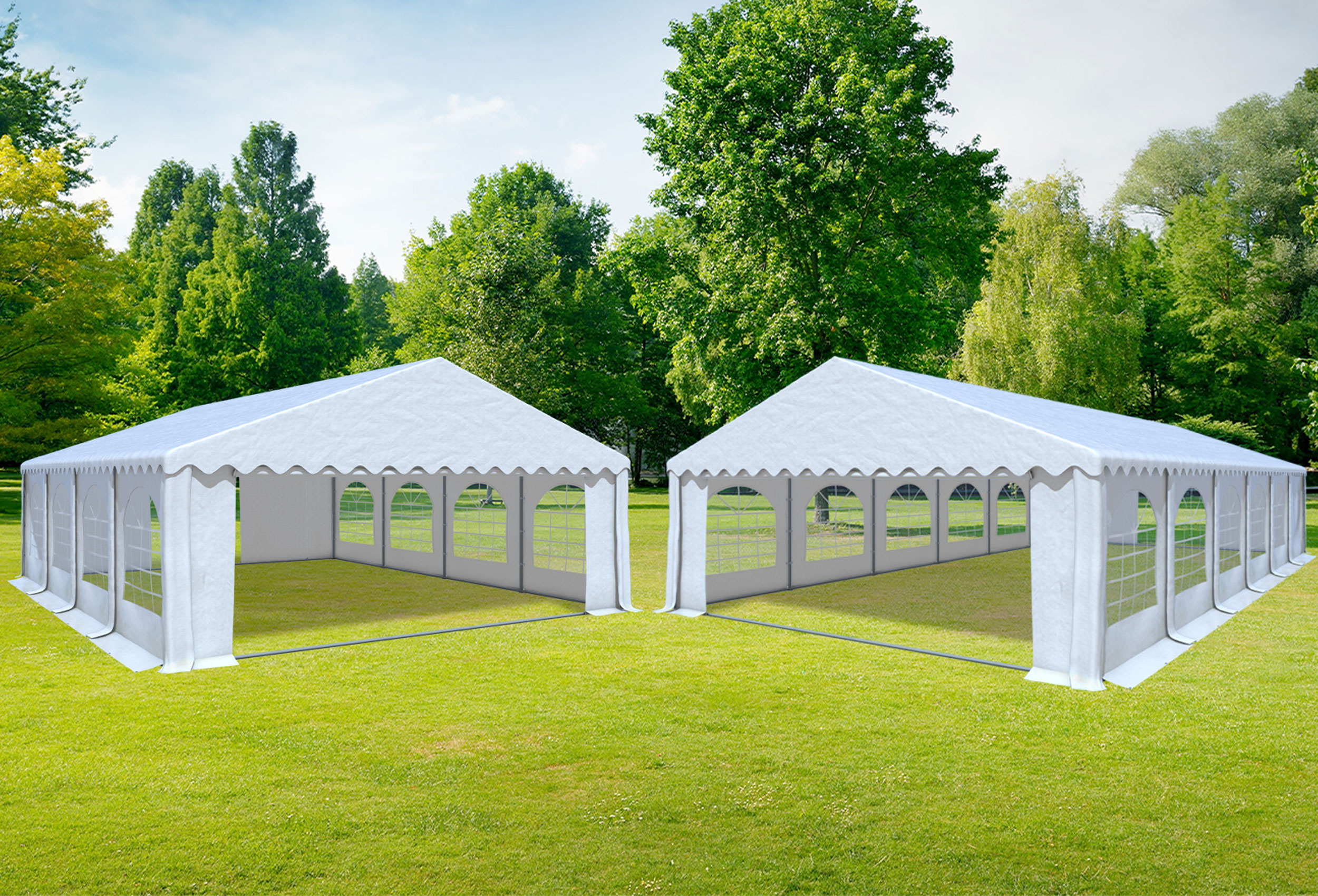 6x12 m 2in1 Kombizelt mit extra 6x8 m Dach, PVC weiß