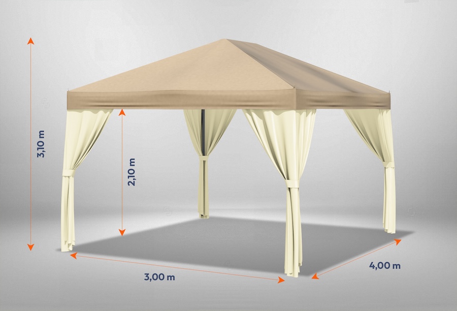Beiger Gartenpavillon Sahara mit beigen Seitenteilen 3 x 4m