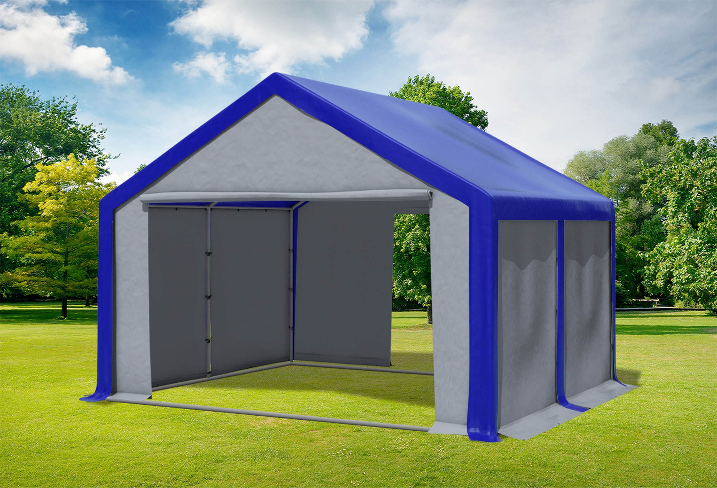 4x4 m Partyzelt, PVC blau grau
