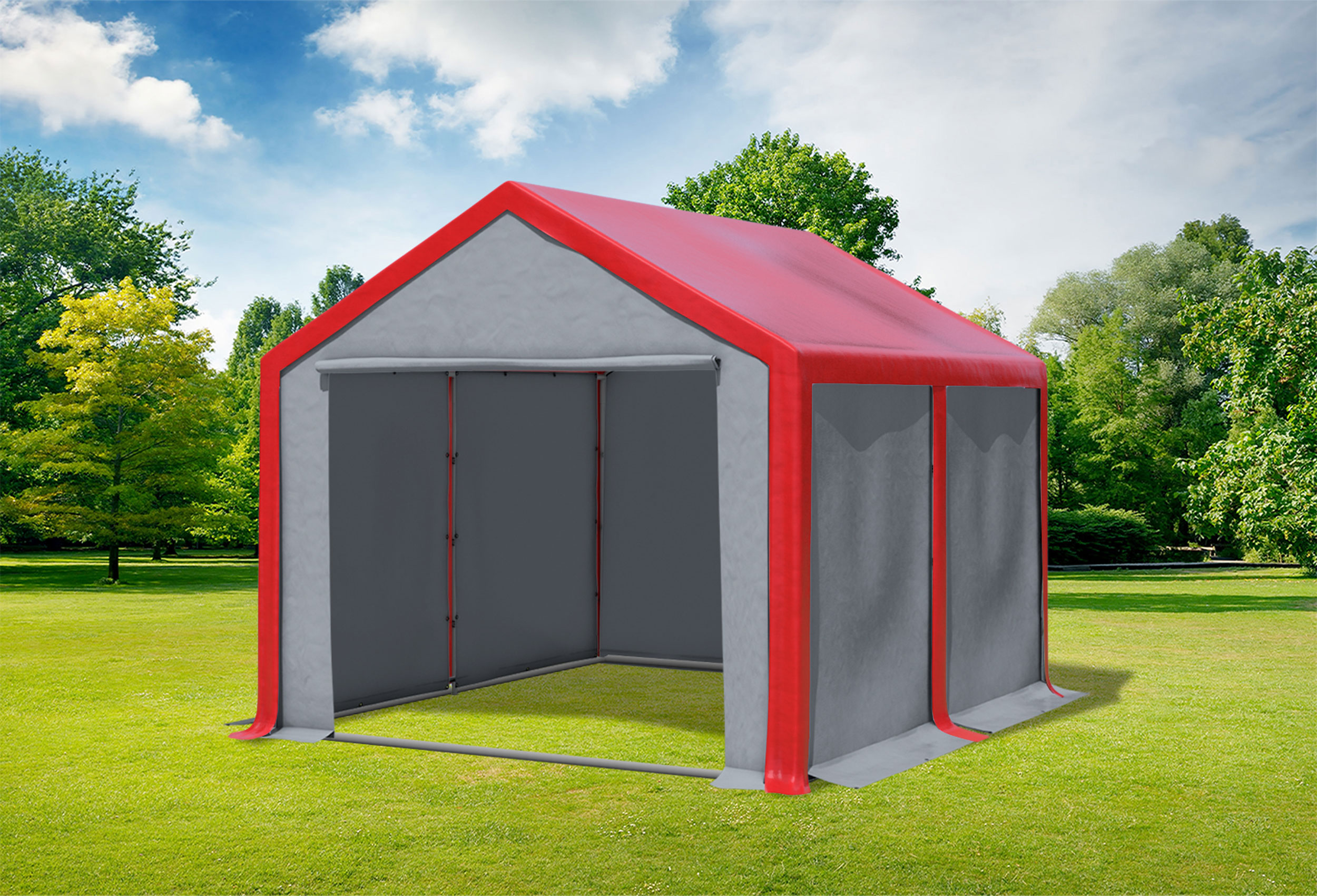 3x4 m Partyzelt, PVC rot grau