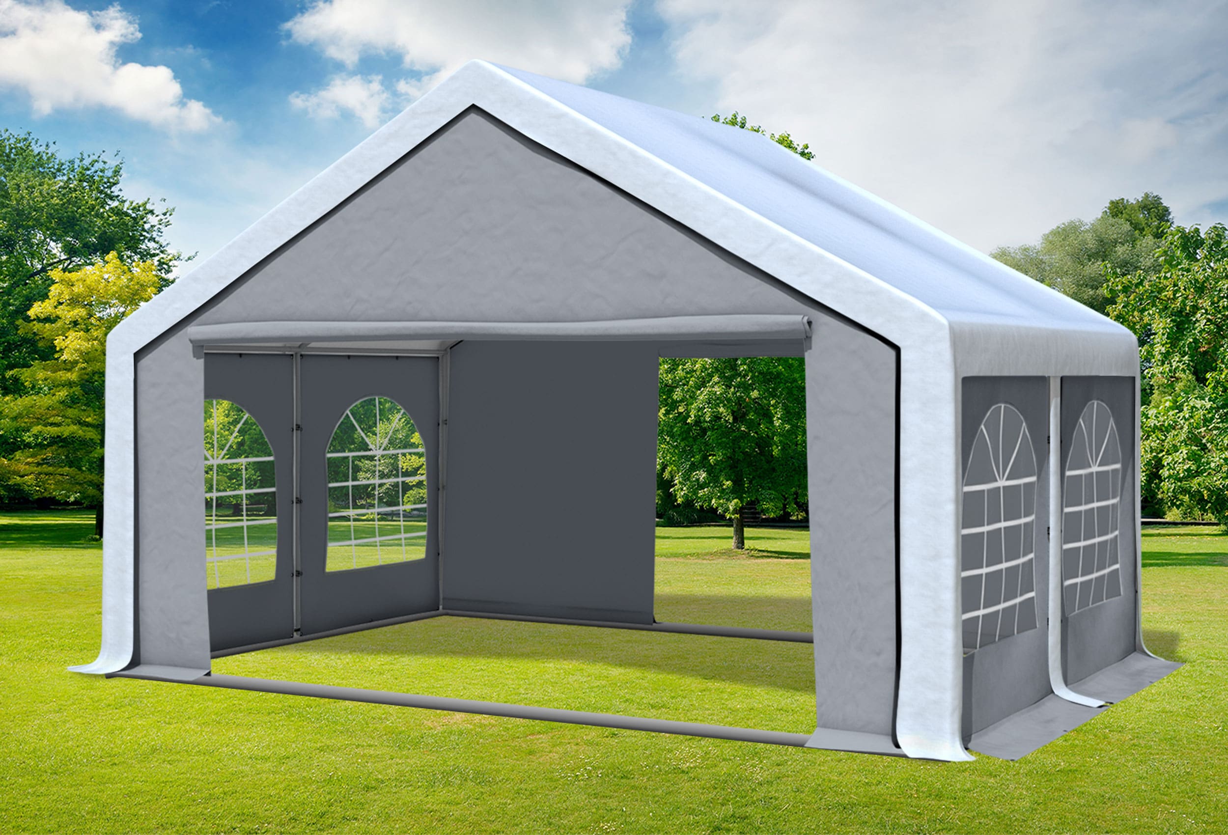 5x4 m Partyzelt, PVC weiß grau