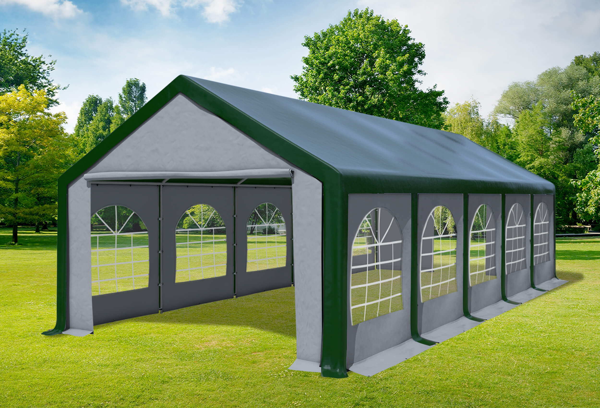 4x10 m Partyzelt, PVC grün grau