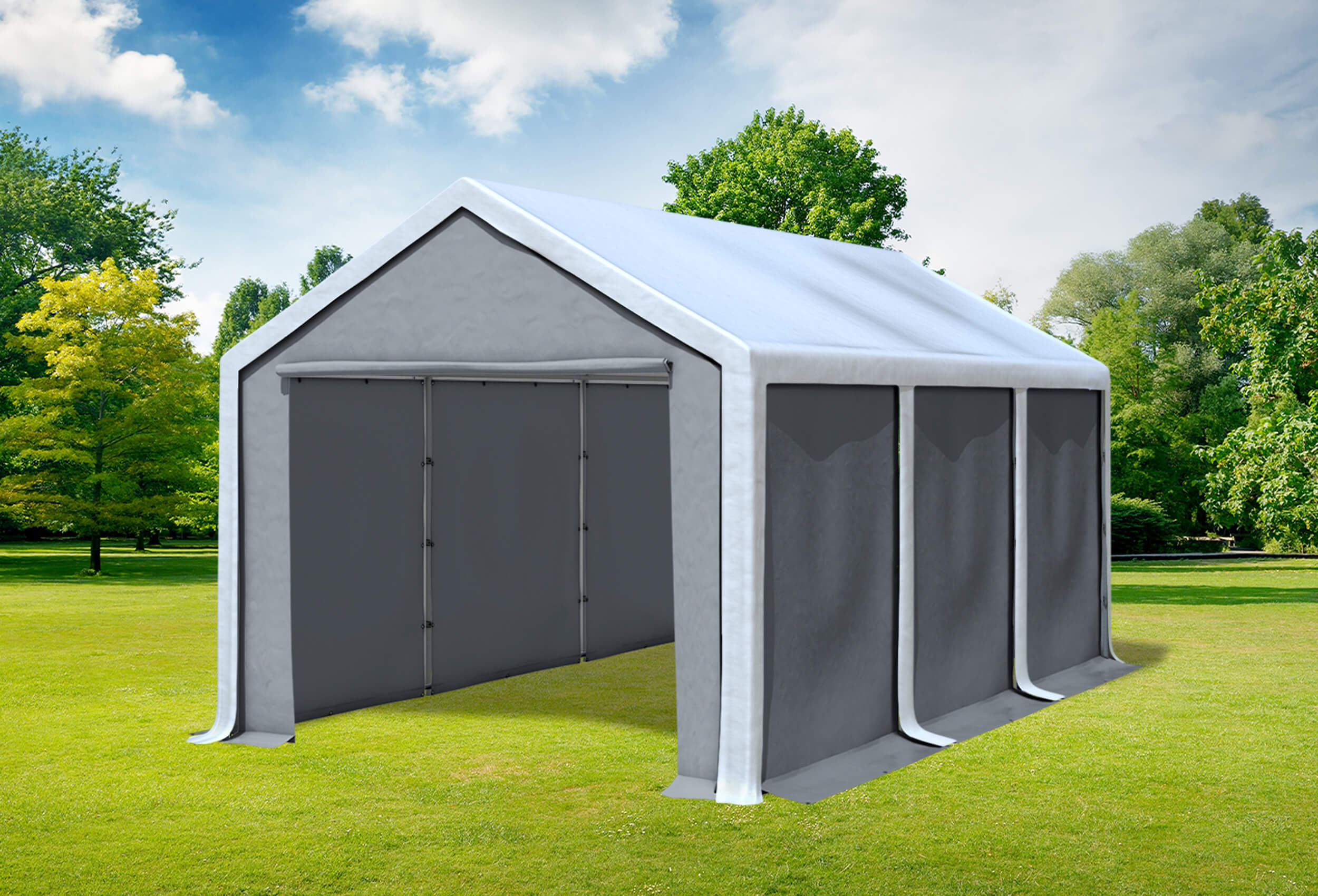 3x6 m Partyzelt, PVC weiß grau